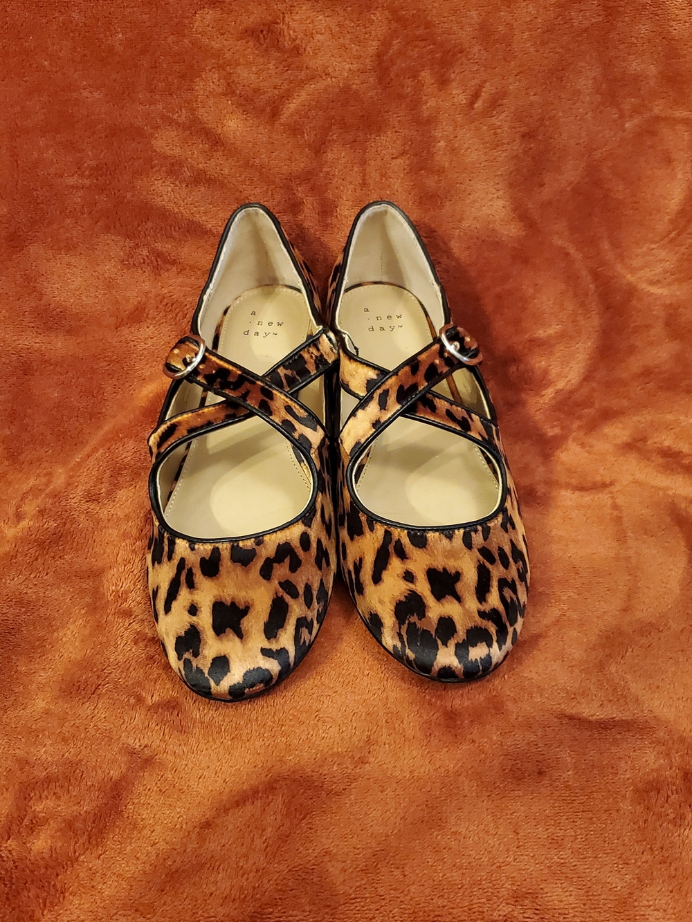 Leopard Print Mary Jane Flats - Tan/Black